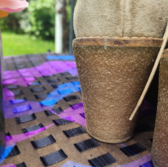 Madewell Suede Lace Up WEDGE Booties MONK strap Buckle 3.5" HEIGHT SZ 9.5 - Picture 6 of 15